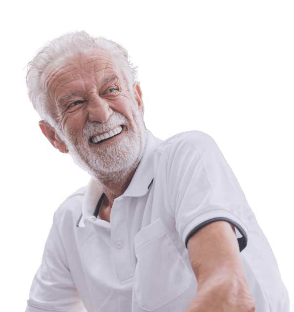 Senior man in white shirt smiling