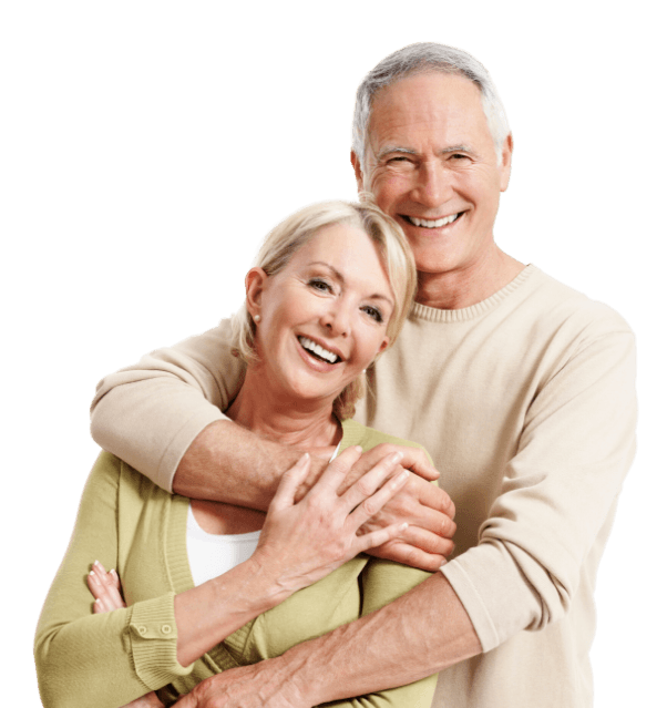 Senior man and senior woman hugging