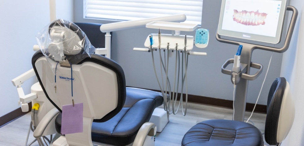 Shot of dental chair surrounded by dental technology