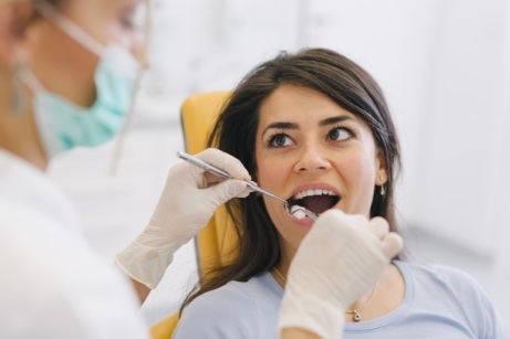 Female patient being treated by dentist